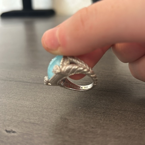 Authentic Judith Ripka Turquoise Quartz Doublet Diamonique CZ Sterling Ring 6 - Picture 2 of 4